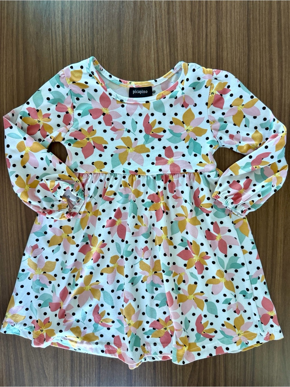 Picapino Girls' White Floral Long-Sleeve Casual Dress